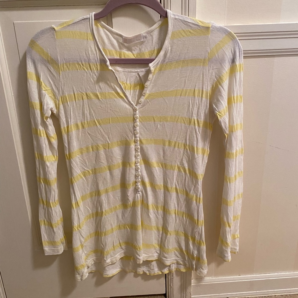 Luxury Apparel White and Yellow Stripe Long Sleeve Shirt Size L
